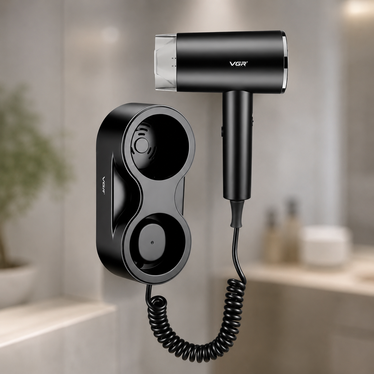 Фен VGR V 407 Black / Фен настінний 2 рівні обдування / Фен 1600 Вт