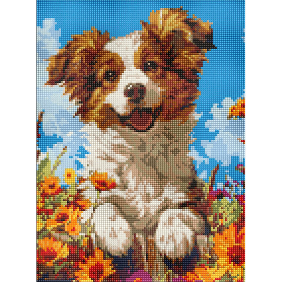 Алмазна мозаїка "Собака у квітах" ©art_selena_ua AMO20015, 30х40 см