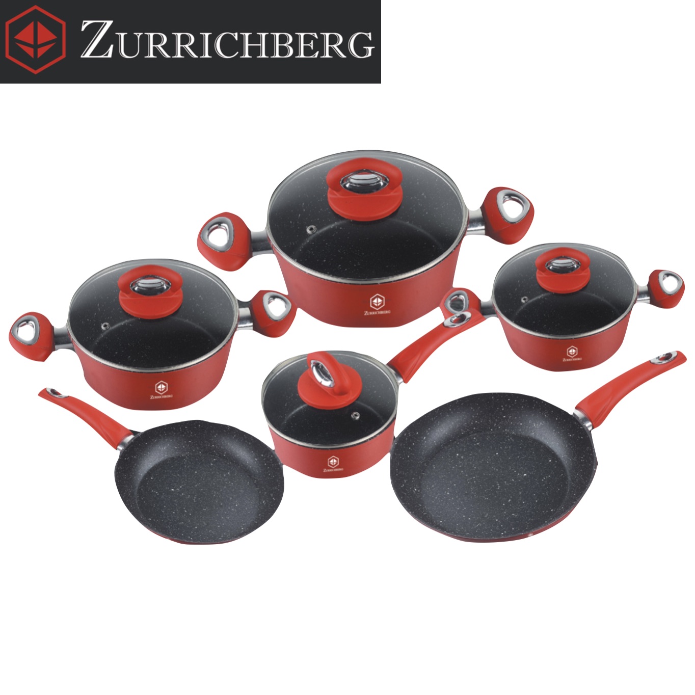 Набір посуду з мармуровим покриттям ZBP-7154 red