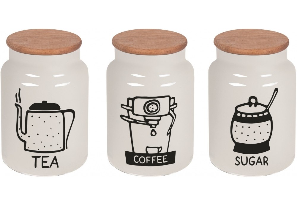 Банка HEREVIN White-Black Tea-Coffee-Sugar MIX з бамбук. кришкою 0.890 л (232001-264)