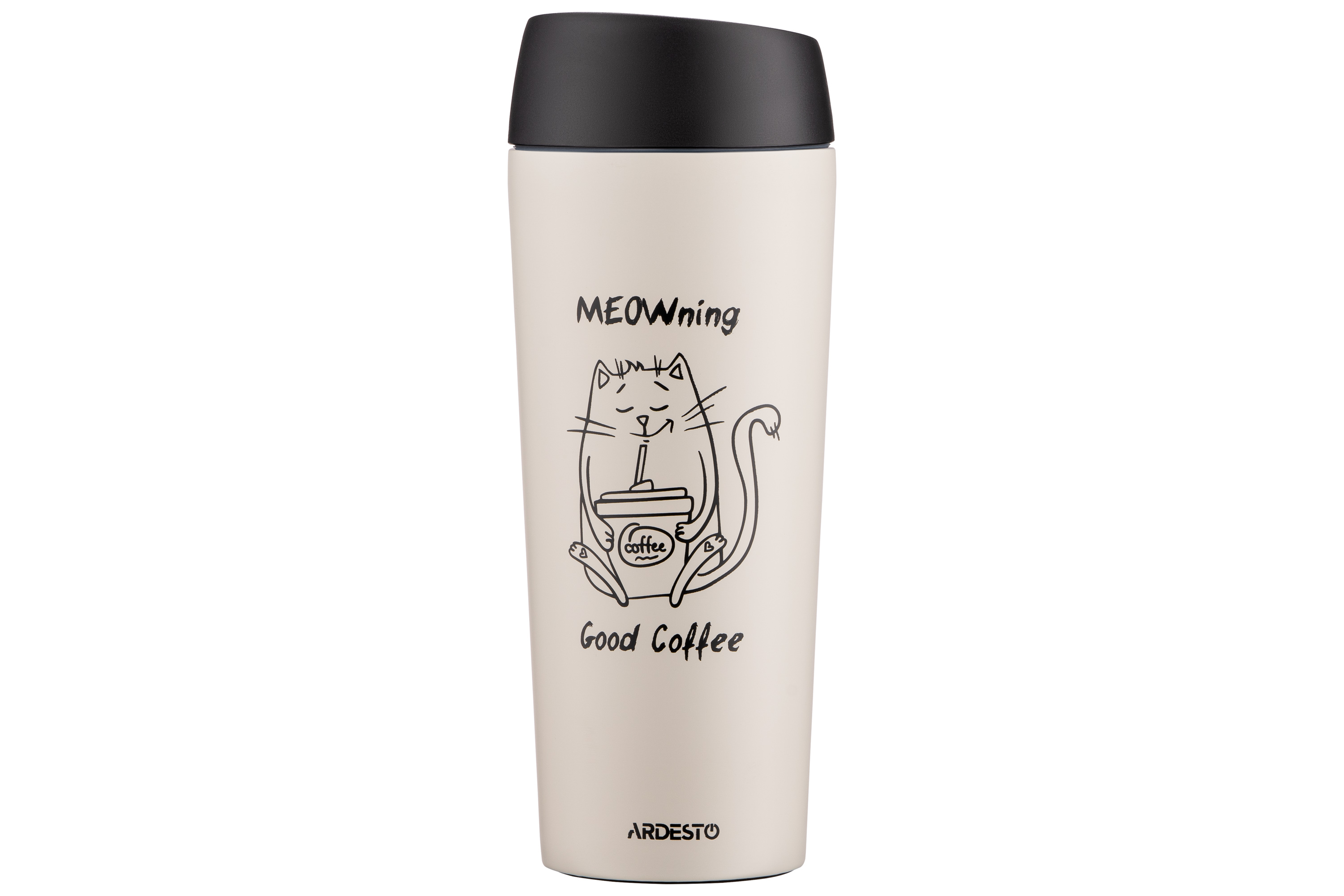 Термокухоль Ardesto Coffee Time Meowning 450 мл, нержавіюча сталь, бежевий AR2645WC
