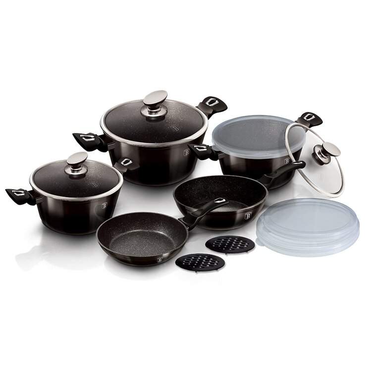 Набір посуду 13 пр. Berlinger Haus Metallic Line Shiny Black Collection BH-6615