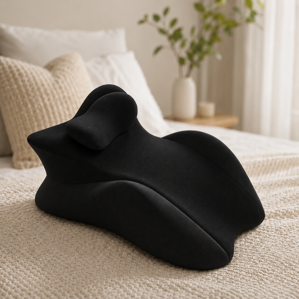 Чорна Подушка ортопедична pillow-06 / Подушка клиноподібна для сну з поліестеру / Ортопедична подушка для підтримки тіла Relax Pillow
