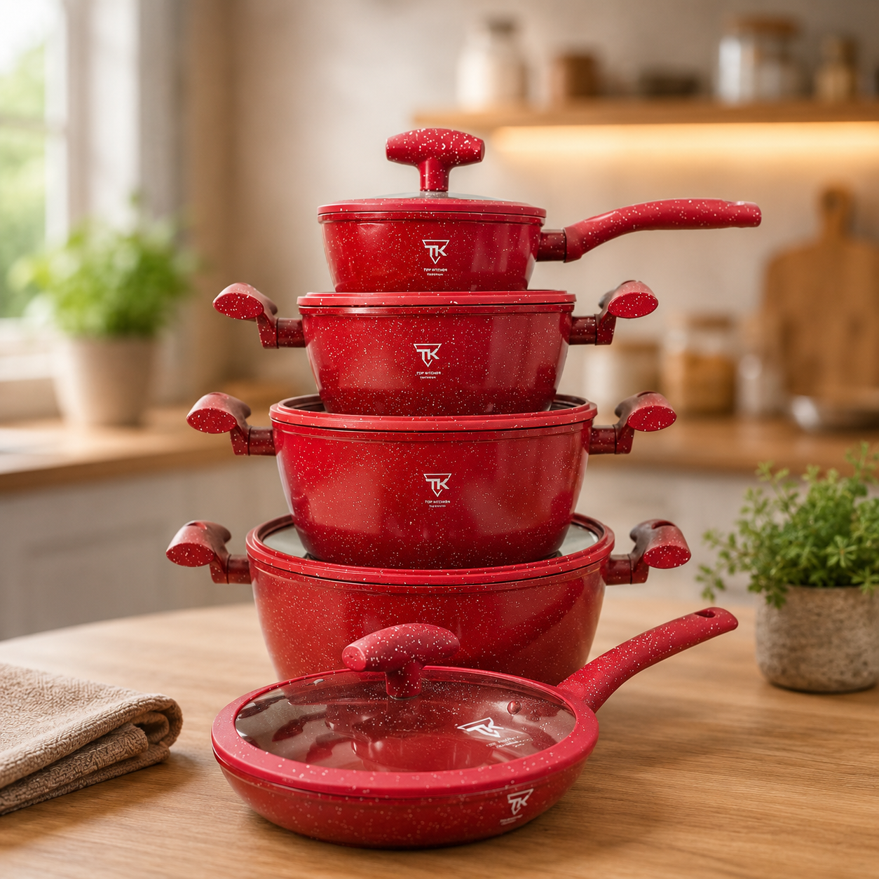Набір посуду Top Kitchen TK-00100 із гранітним антипригарним покриттям 10 предметів (3 каструлі, сковорода, сотейник + кришки)