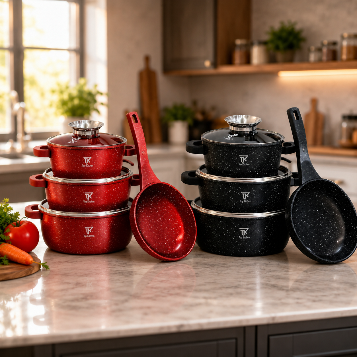 Набір каструль та сковорода Top Kitchen TK-00076 з антипригарним покриттям 7 предметів + 6 силіконових прихваток