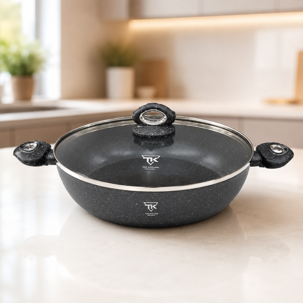 Сотейник-казан з мармуровим антипригарним покриттям Top Kitchen TK00095  5л 32см + кришка