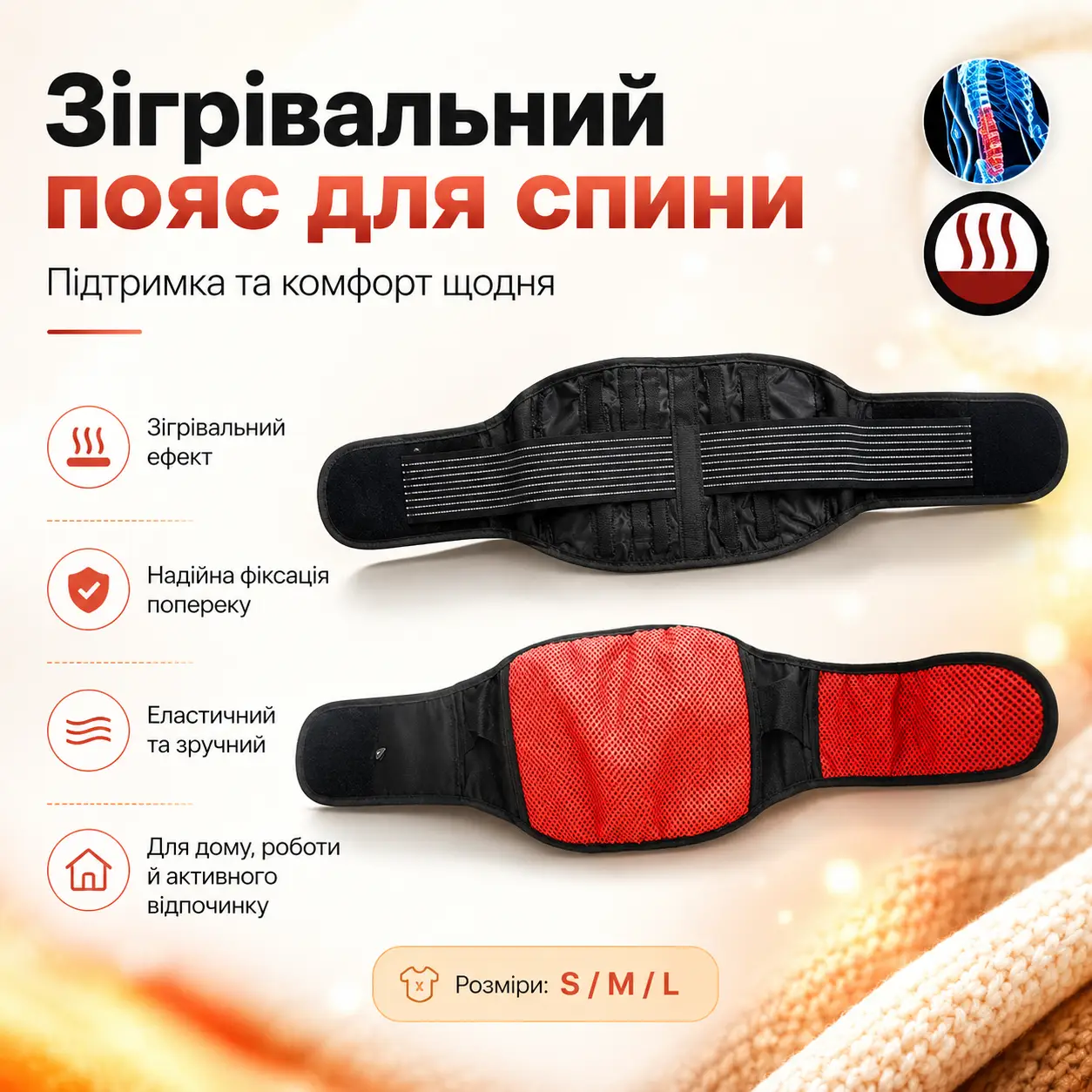УЦІНКА! Зігрівальний пояс для спини Lumbar Brace (Плохе паковання 3666)
