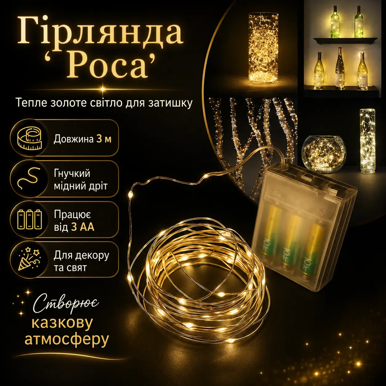 УЦІНКА! Гірлянда на батарейках 3 м (RD-300) (теплий, rgb) (Немає паковання 3667)