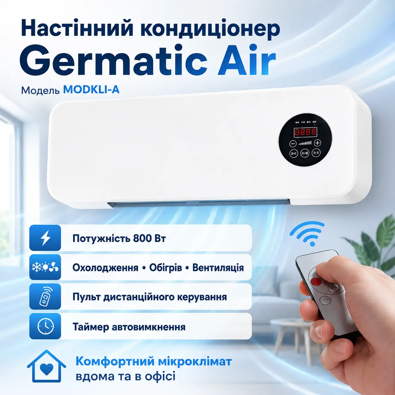 УЦІНКА! Настінний мобільний кондиціонер Germatic Air з пультом дистанційного керування MODKLI-A (пошкодження корпусу 3678)