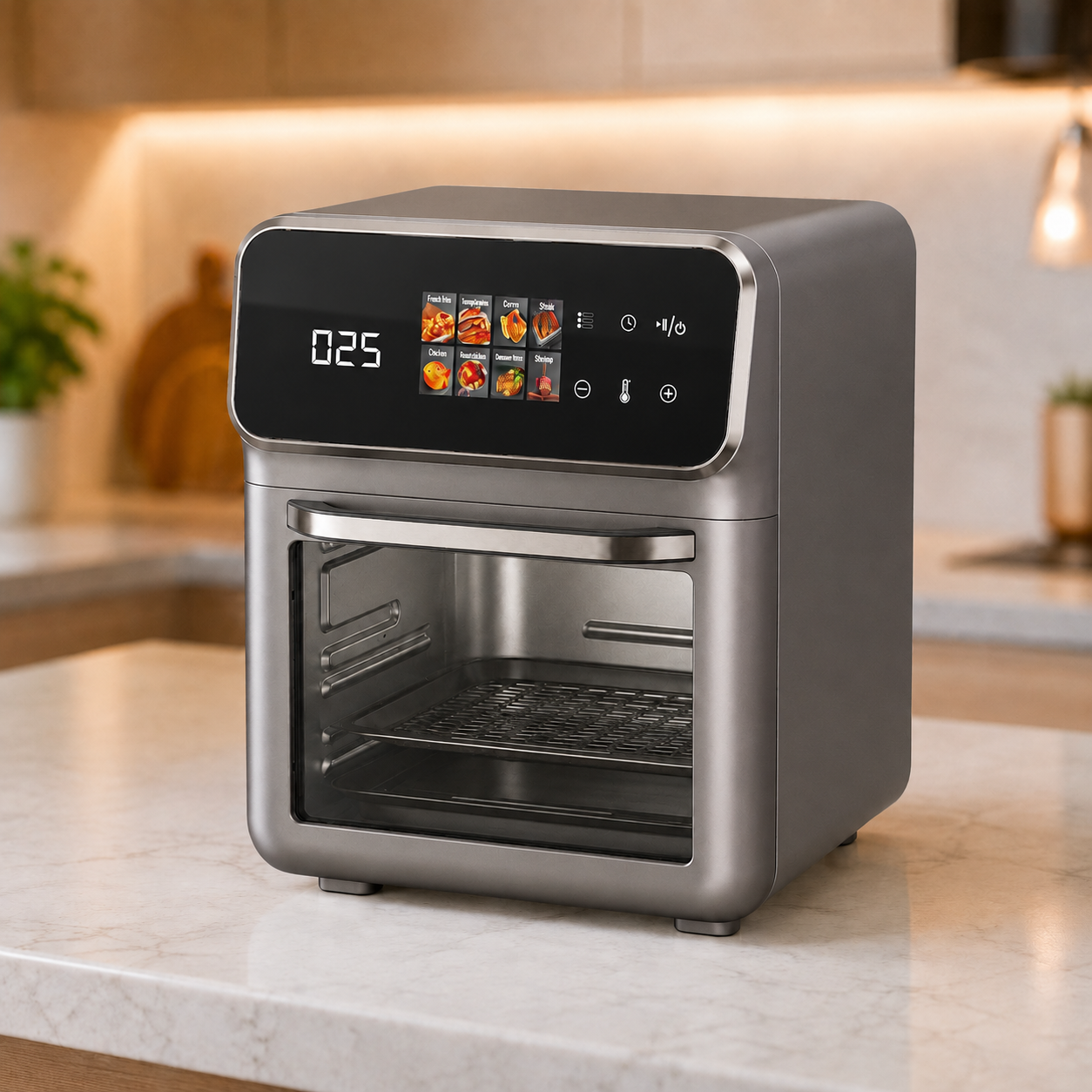 Сіра Електрична мультипіч Top Kitchen TK-00244 12л / Аерогриль з сенсорним керуванням 2400 Вт 10 програм