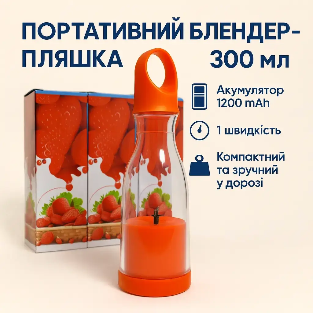УЦІНКА! Портативний блендер пляшка 300 мл Акумуляторний на 1200 mAh Переносний компактний міксер (Триця на корпусі 3693)