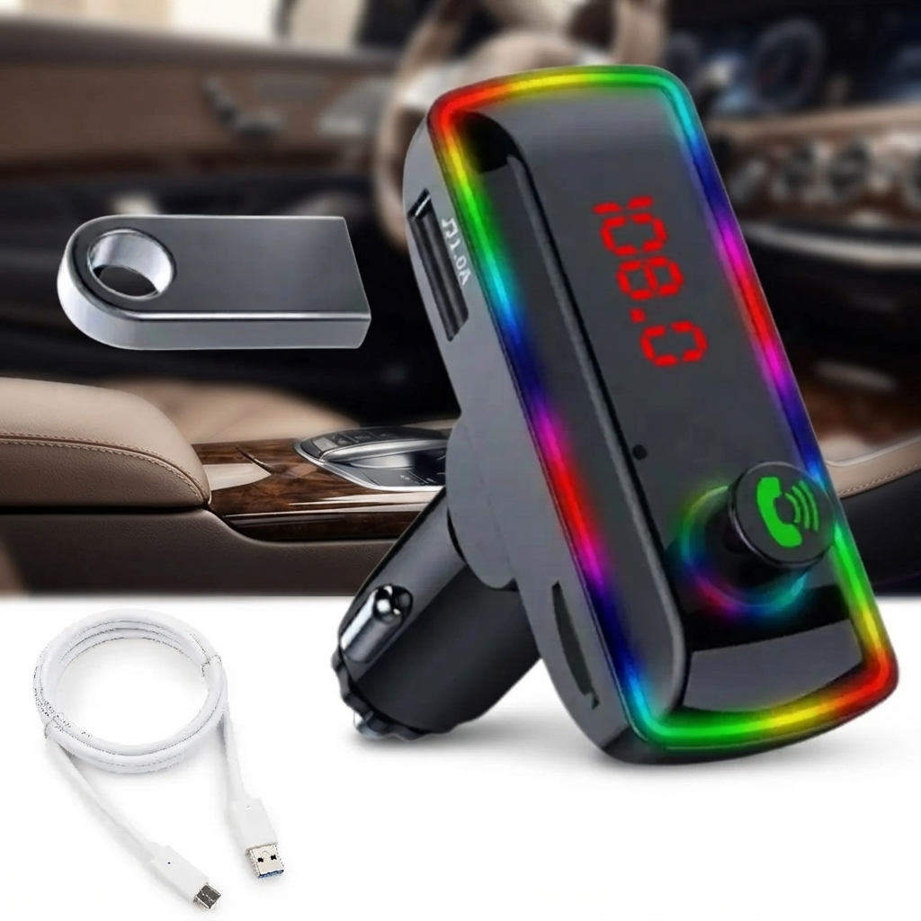 Bluetooth-модулятор F12 / ФМ передавач у прикурювач / Трансмітер з RGB підсвічуванням та LED-екраном