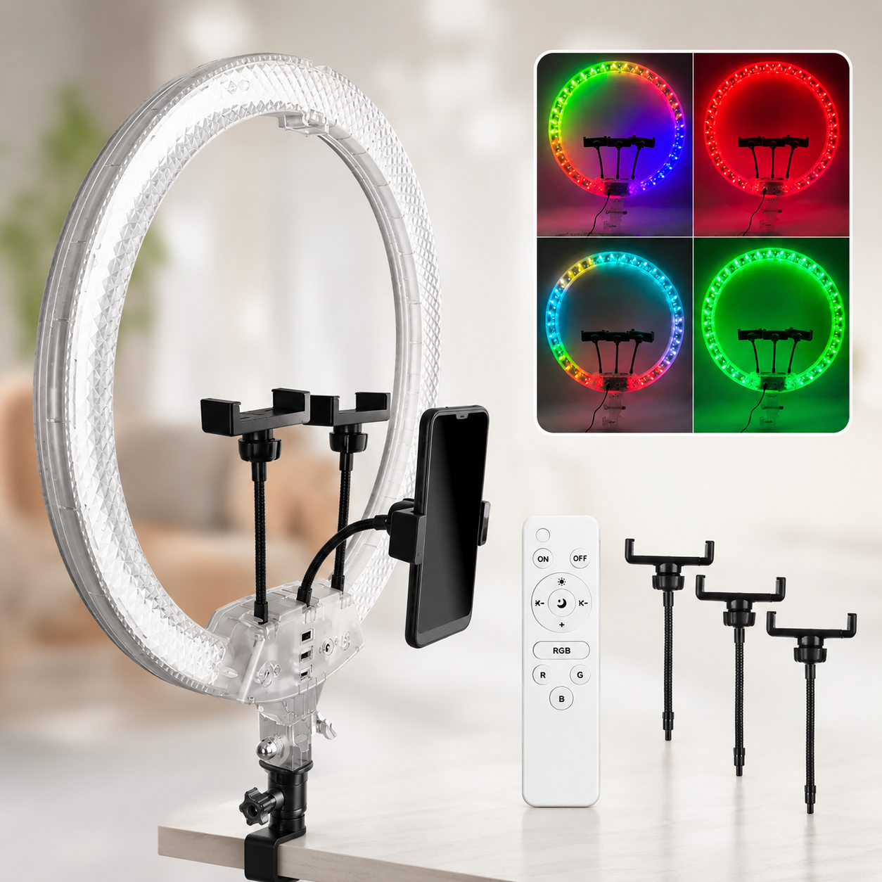 Кільцева лампа 45 см RGB RD-18 Crystal Diamond Lamp / Двостороння кольорова лампа для селфі / Лампа блогера