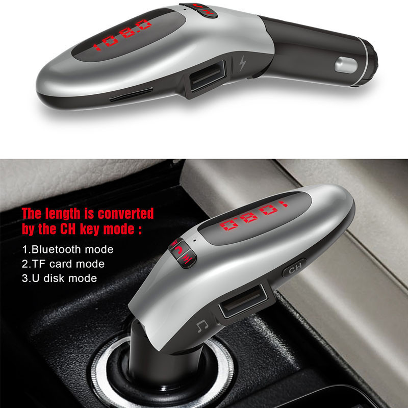Автомобильный FM- трансмиттер G96 Bluetooth, громкая связь(серебристый) / ФМ модулятор / Трасмиттер PR3