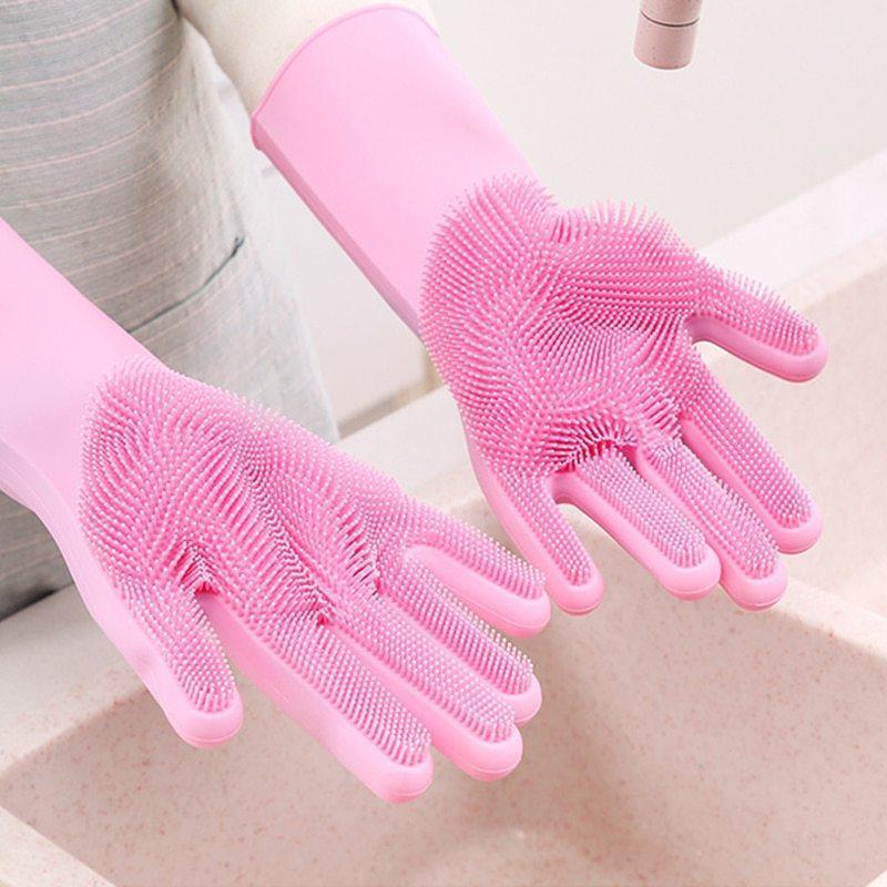 Силиконовые многофункциональные перчатки для мытья и чистки Magic Silicone Glov Розовый PR3