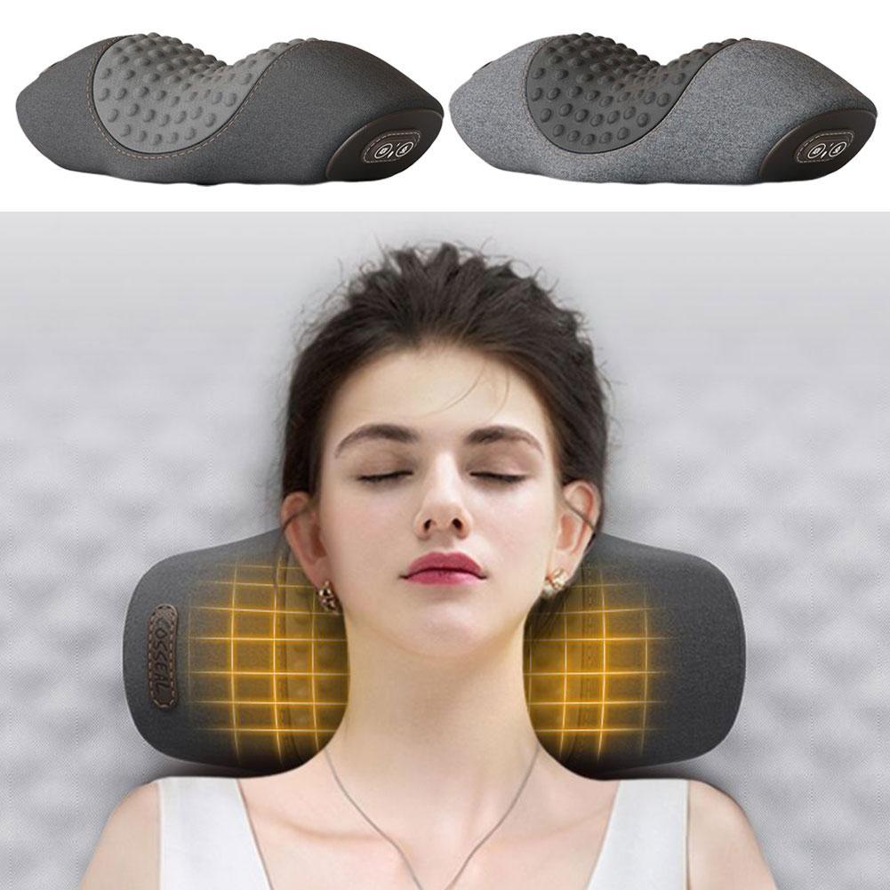 Бездротова портативна масажна подушка Spine Pillow USB для шийного відділу хребта з УФ прогріванням • Вібромасажер для шиї