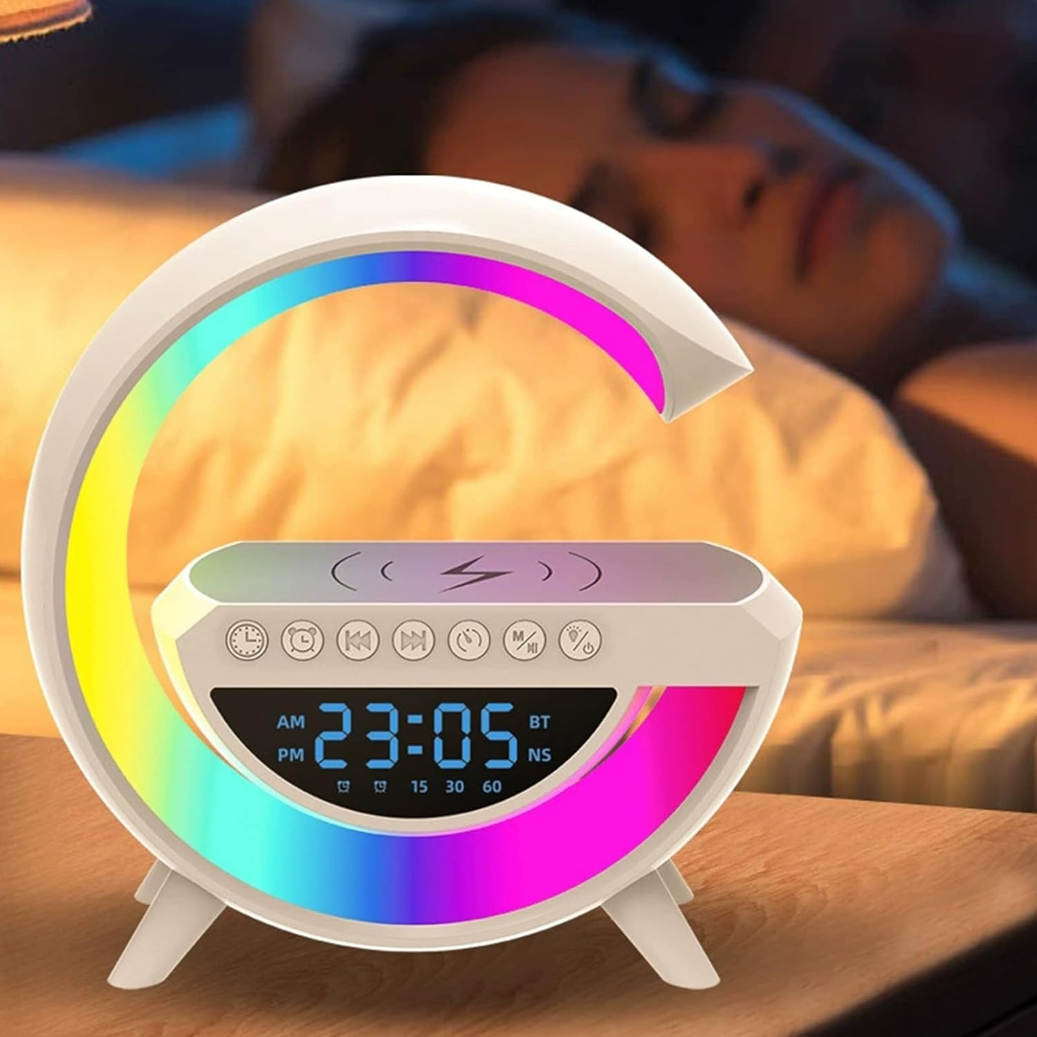 Smart Light Sound Machine BT-3401 RGB Лампа – док-станція з бездротовою зарядкою смарфону, вбудованою музичною Bluetooth