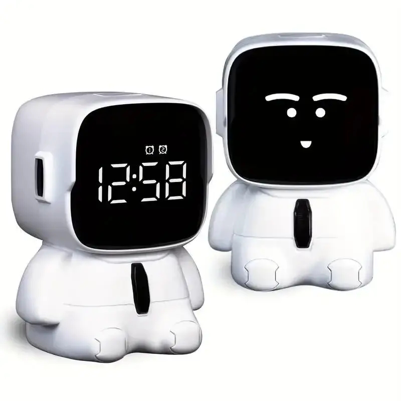 Світлодіодний електронний будильник Robot Clock • Музичний будильник-робот з LED-дисплеєм та USB-зарядкою