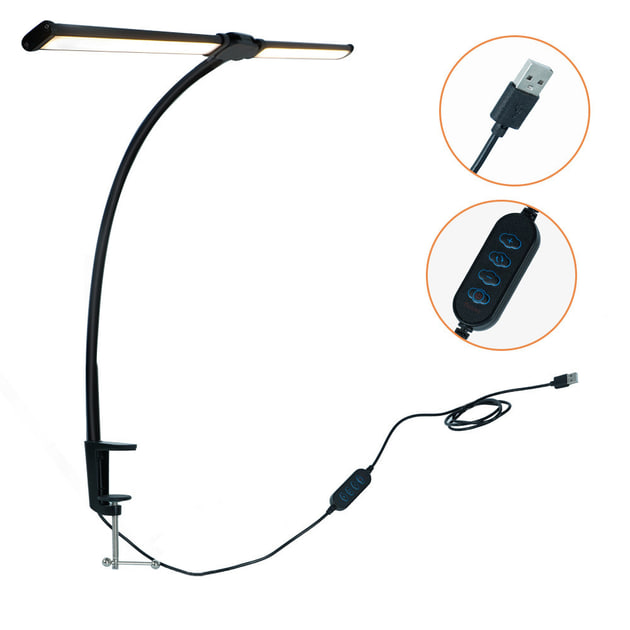 Настільна лампа світлодіодна подвійна LED на струбцині Double Lamp • Подвійна світлодіодна настільна лампа