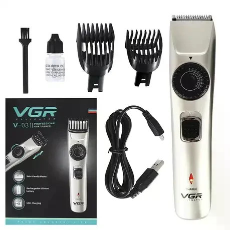 Машинка для стрижки VGR V-031 для волосся та бороди • Акумуляторний тример з телескопічними насадками 1–20 мм і USB-зарядкою